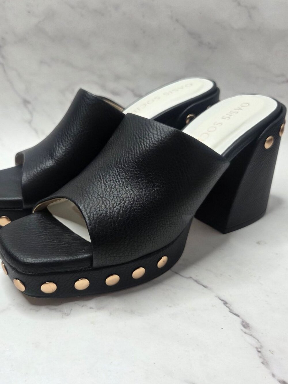 Oasis Society Leona Vegan Leather Studded Mule Platform Heelds Chunky Y2K 9